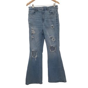 American Eagle Distressed Next Level Stretch Curvy Super High-Rise Flare Size 12
